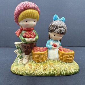 Vintage Joan Walsh Anglund Boy & Girl Figurine Gathering Apples 1972